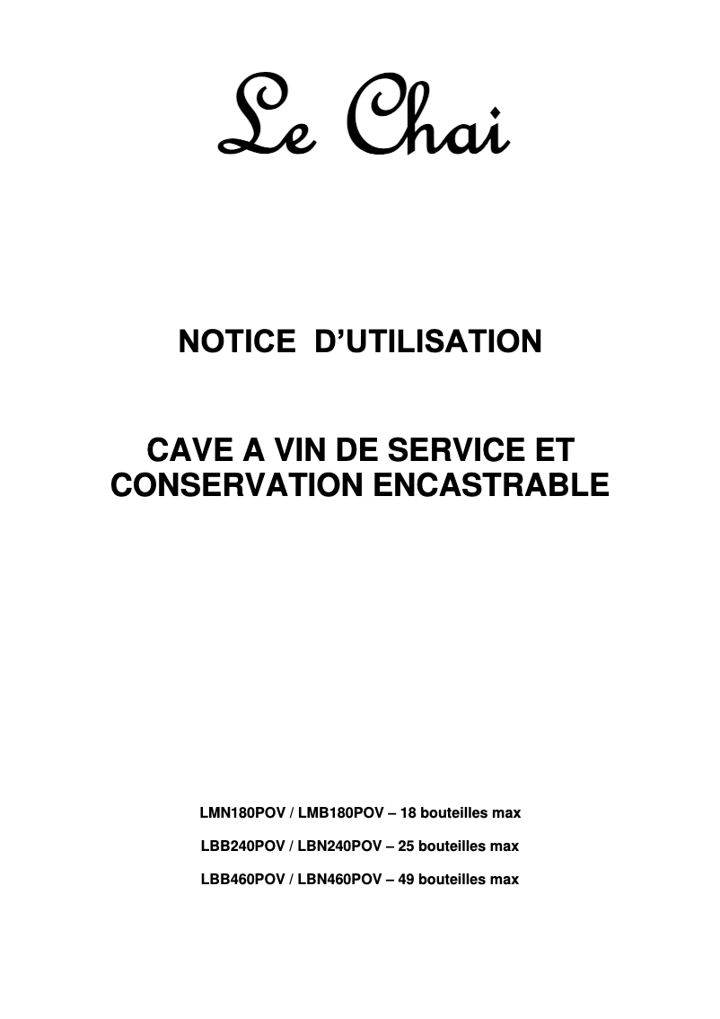 Page 1 of the manual User Manual Le Chai LMN180POV