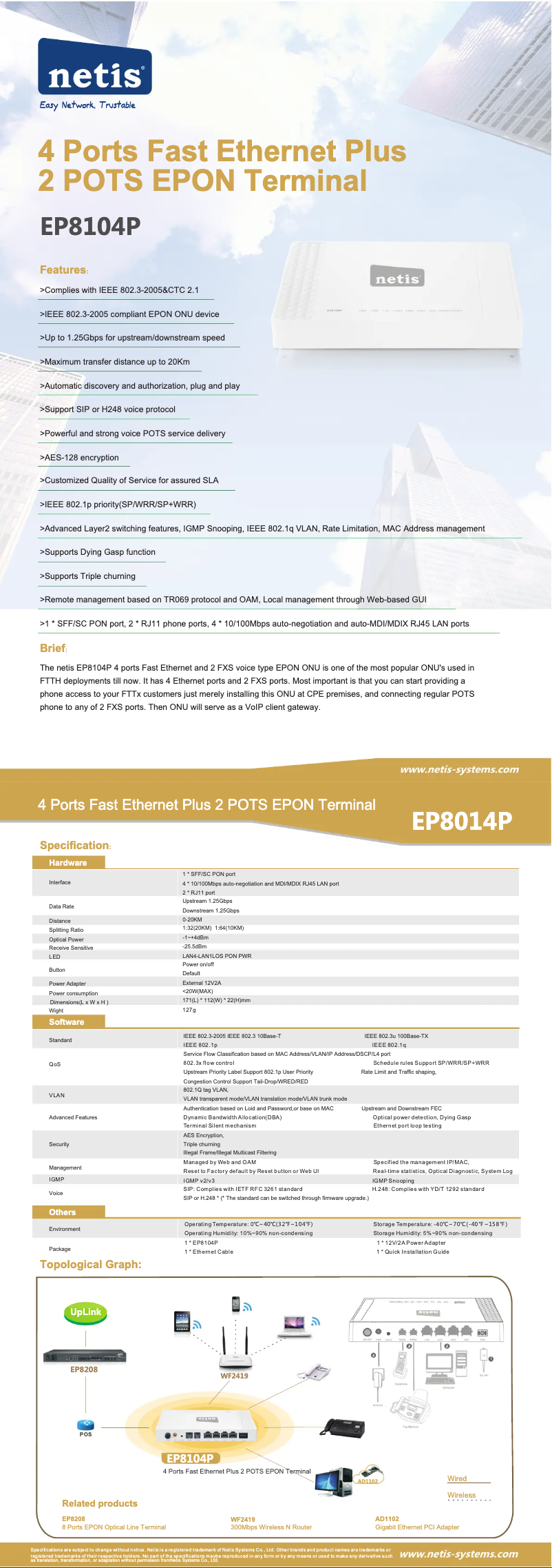 Page 1 de la notice Manuel utilisateur Netis EP8104P