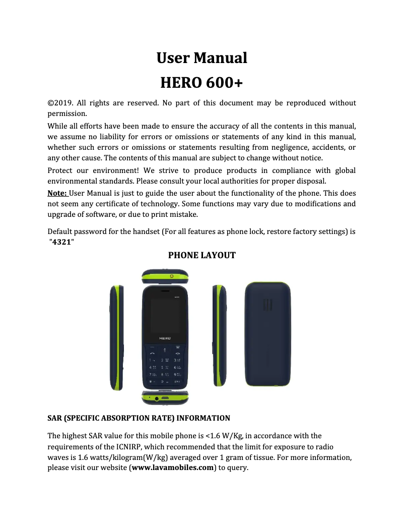 Page n°1 - Manuel utilisateur Lava Hero 600+