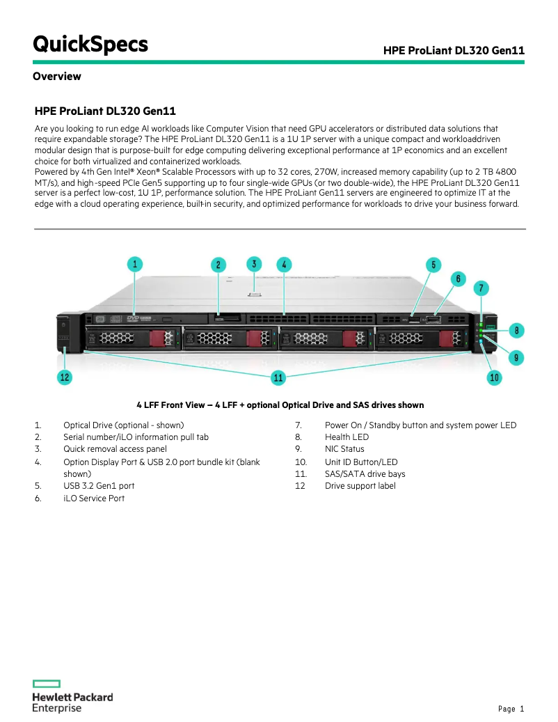 Page n°1 - Manuel utilisateur HP ProLiant DL320 Gen11