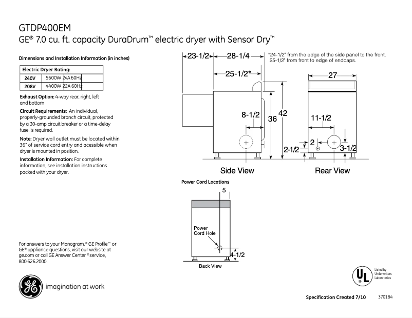 Image de la première page du manuel de l'appareil GTDP400EMWS