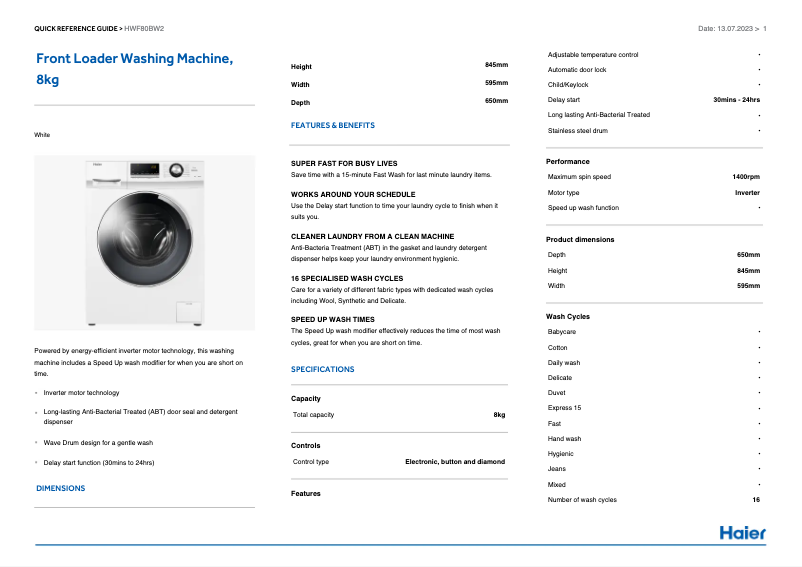 Image de la première page du manuel de l'appareil HWF80BW2