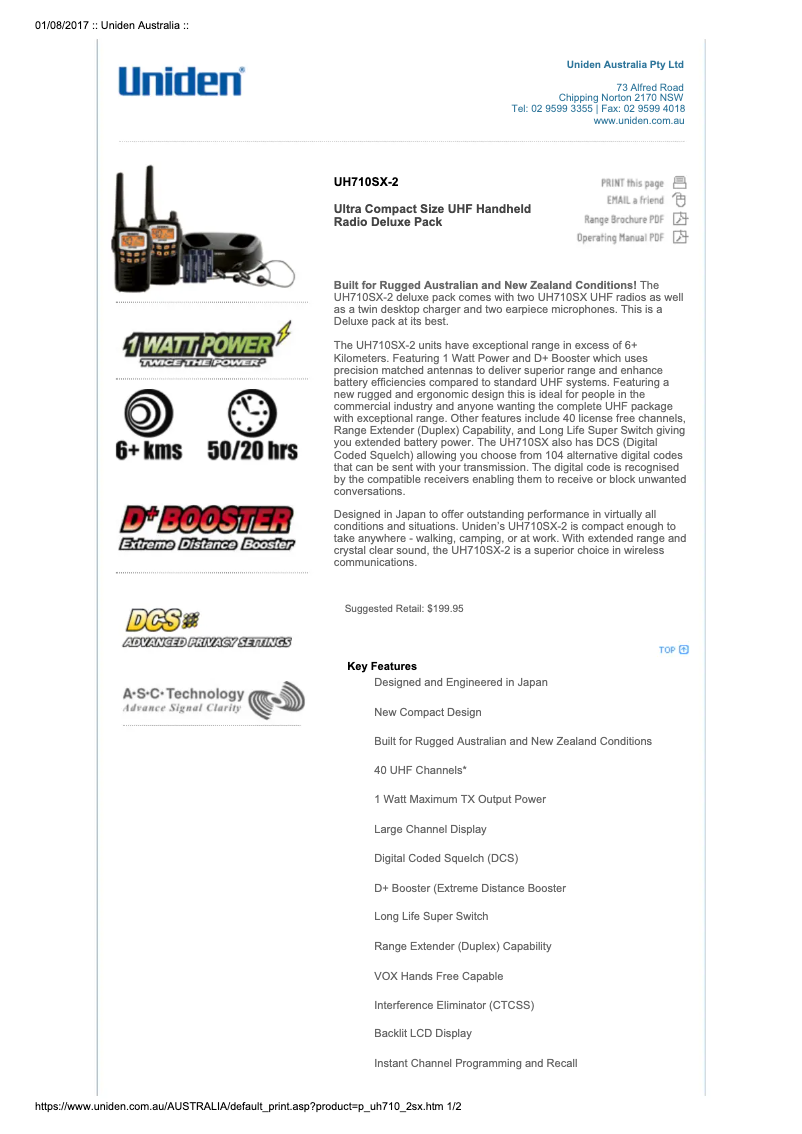 Page 1 de la notice Manuel utilisateur Uniden UH710SX-2