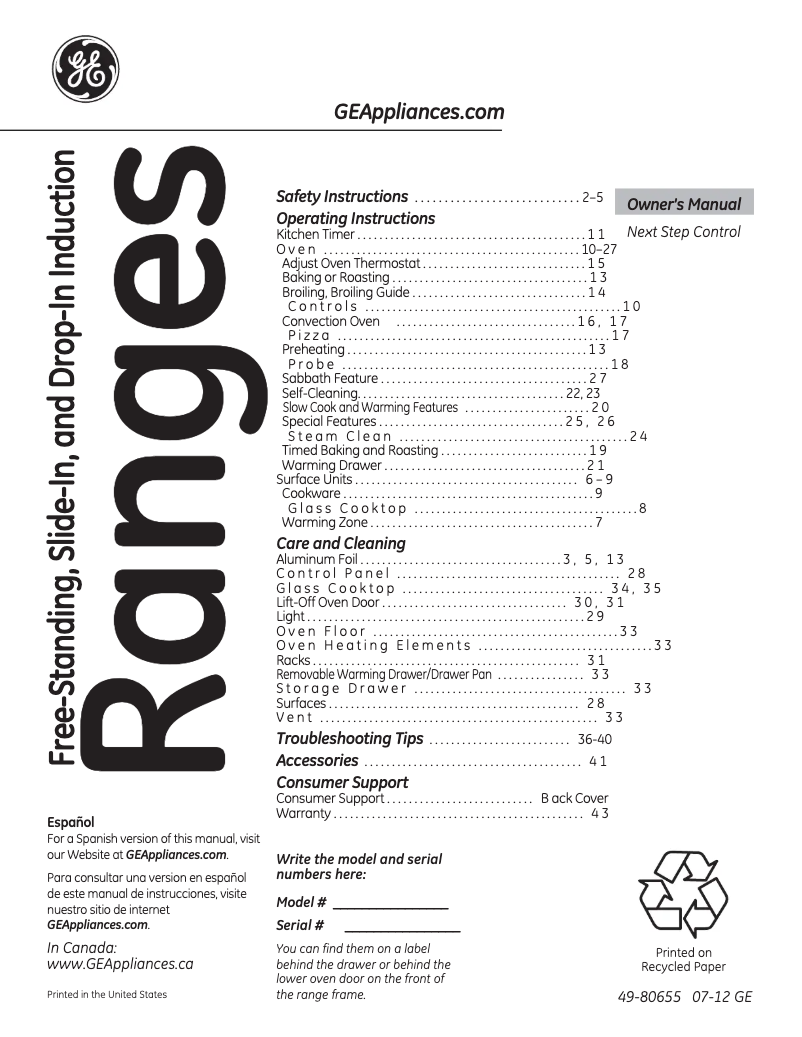 Image de la première page du manuel de l'appareil Profile PHB925STSS
