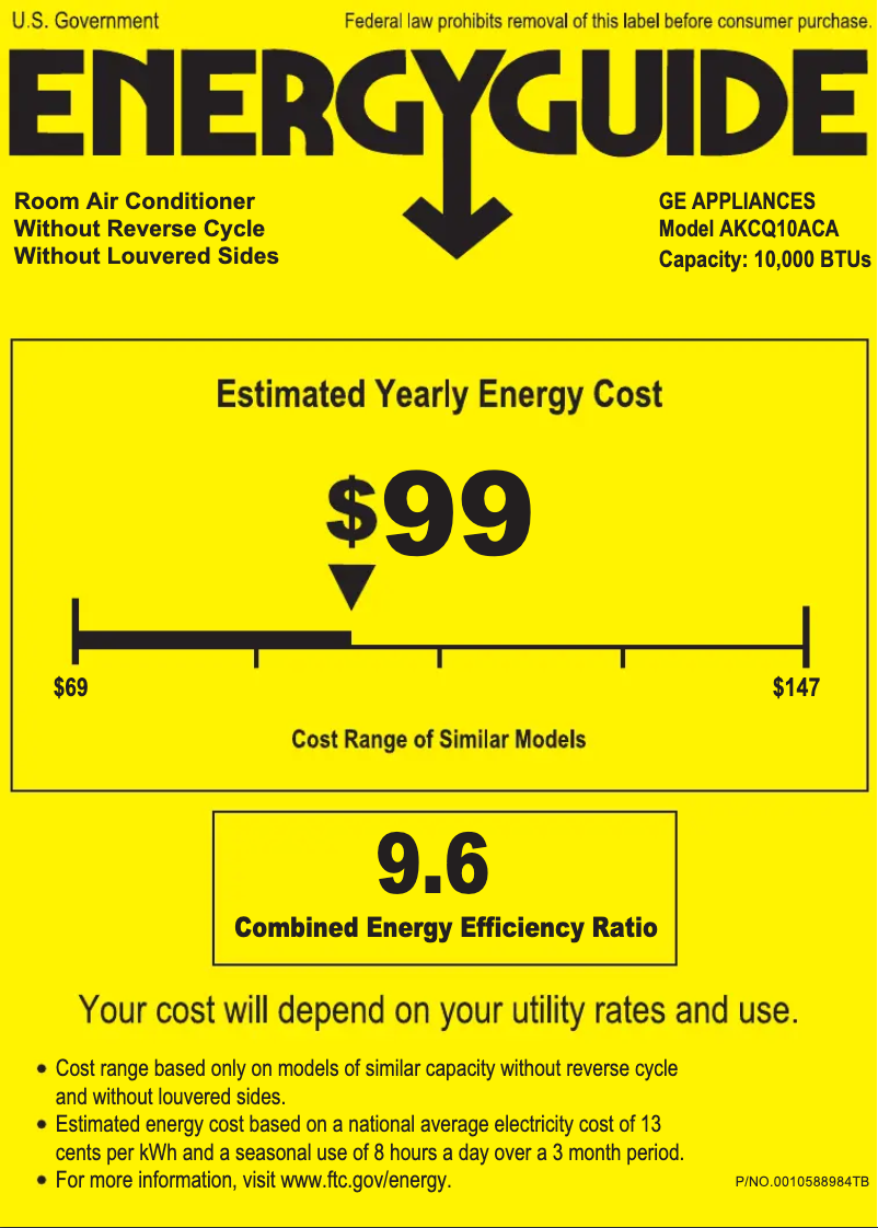 Page 1 de la notice Label énergétique GE AKCQ10ACA