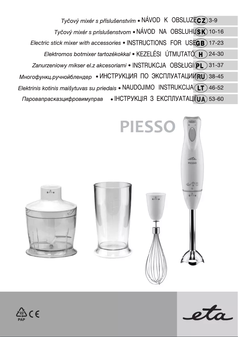 Page 1 de la notice Manuel utilisateur Eta Piesso