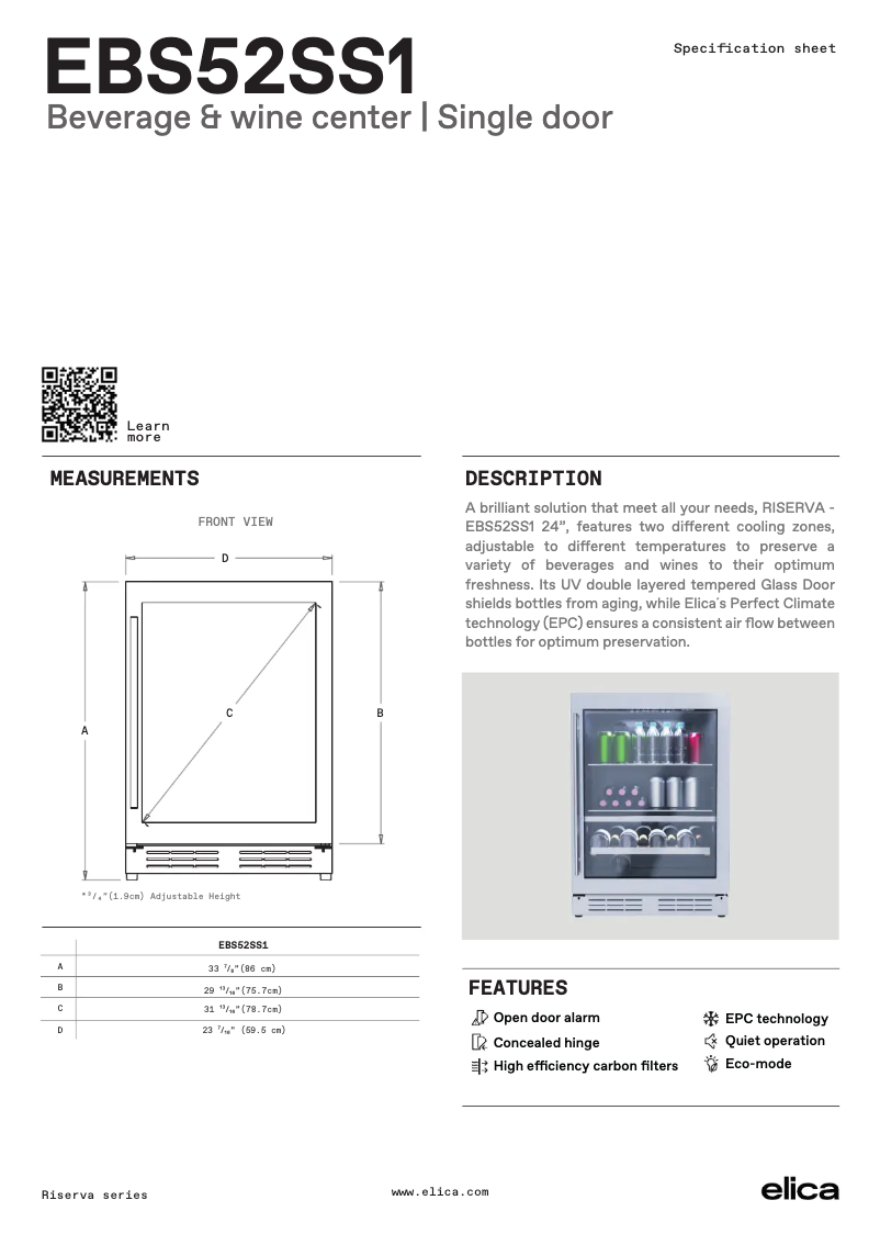 Page n°1 - Fiche technique Elica EBS52SS1