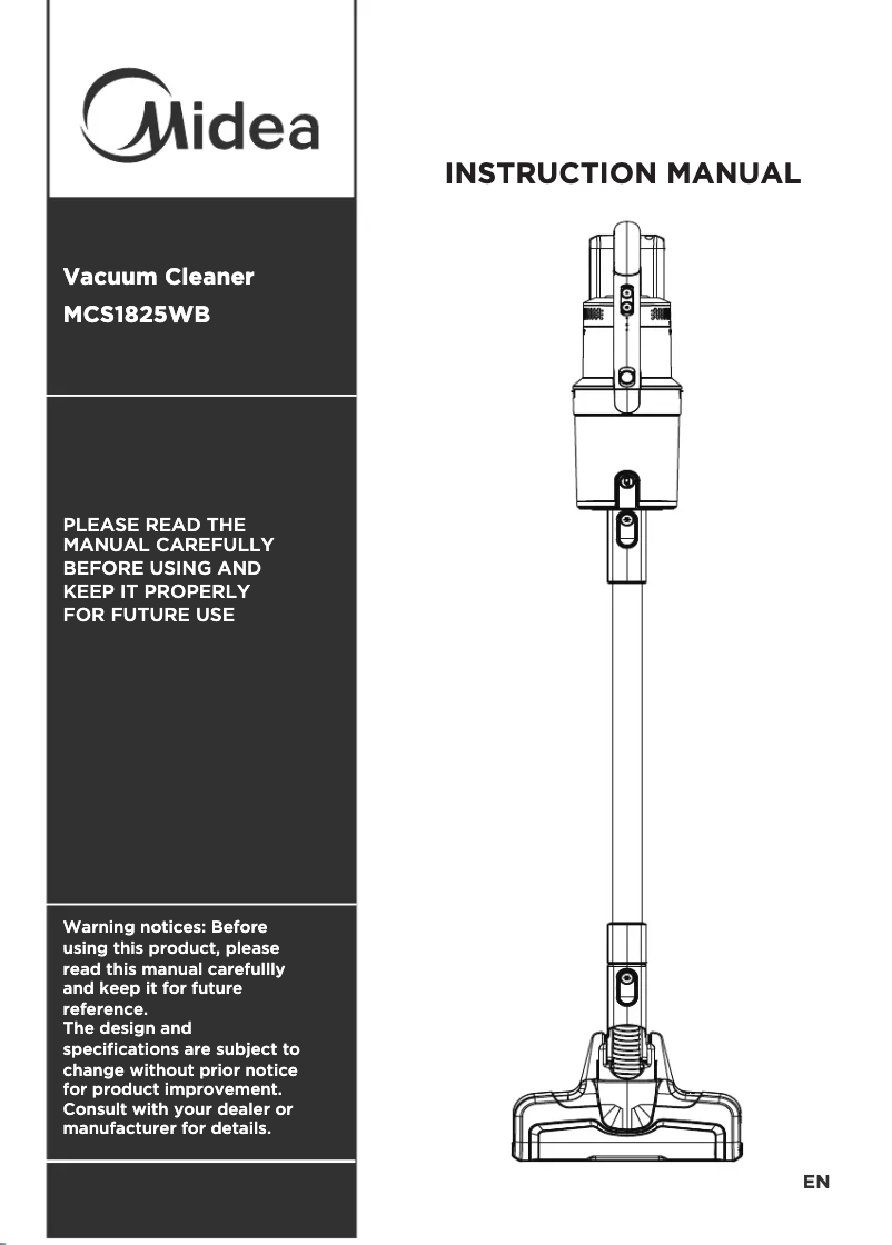 Page 1 de la notice Manuel utilisateur Midea MCS1825WB