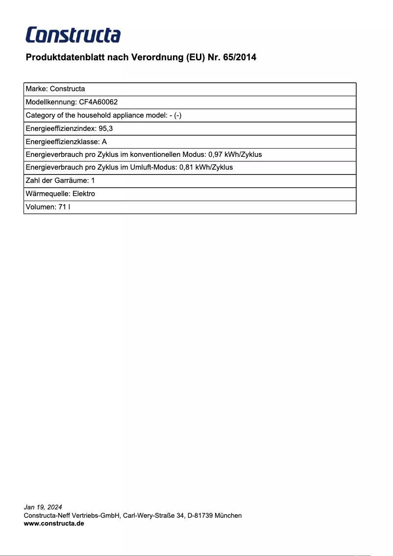 Page n°1 - Fiche technique Constructa CF4A60062