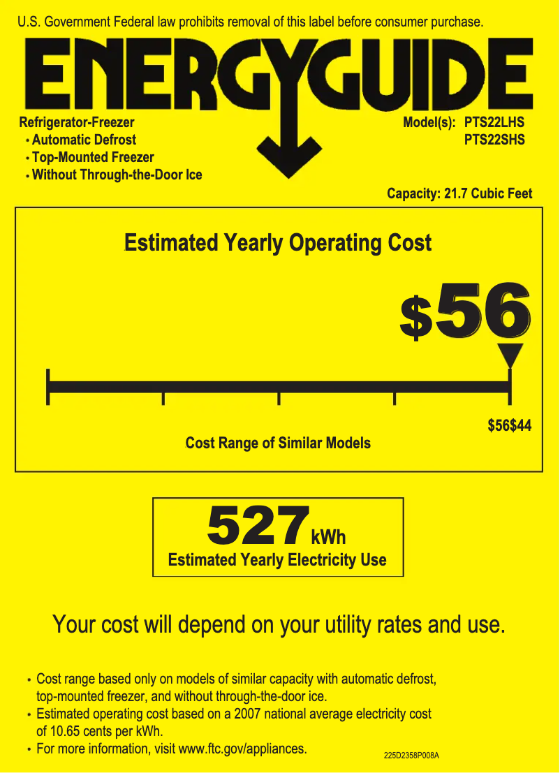 Page 1 of the manual Energy Label GE Profile PTS22LHSCC