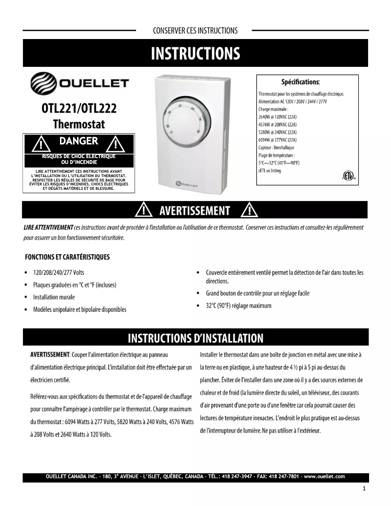 Image de la première page du manuel de l'appareil OTL221