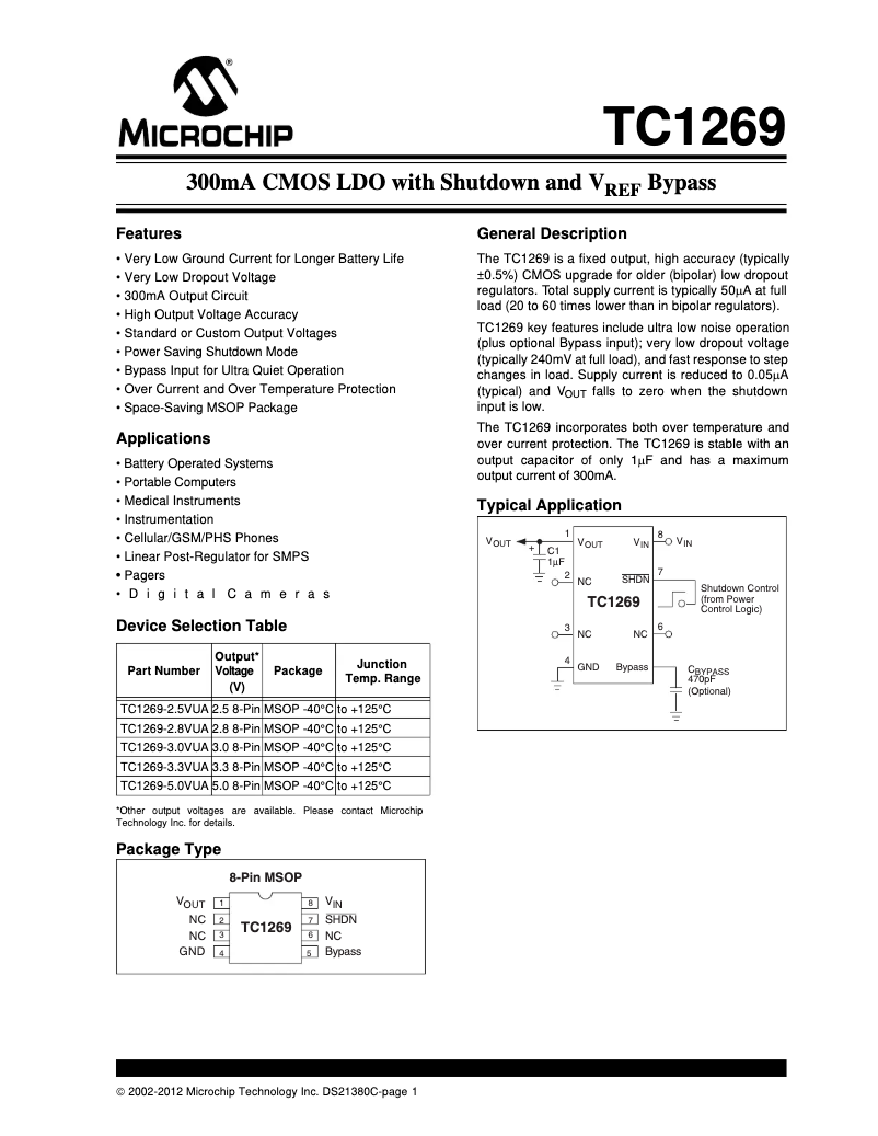 Página 1 del manual Ficha técnica Microchip TC1269