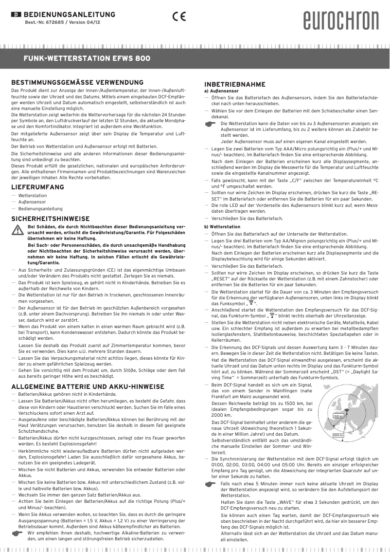 Image de la première page du manuel de l'appareil EFWS 800