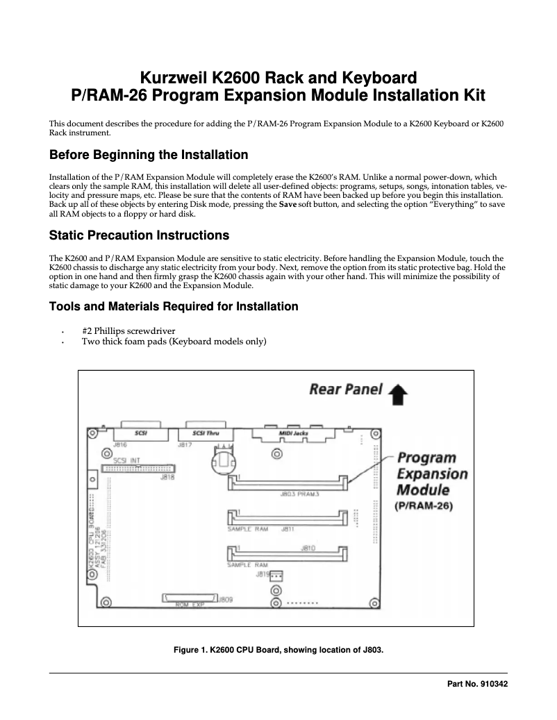 Page 1 de la notice Manuel utilisateur Kurzweil K2600R