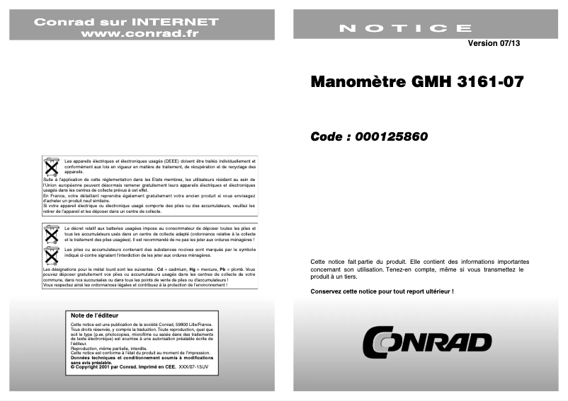 Page 1 de la notice Manuel utilisateur Greisinger GMH 3161-07