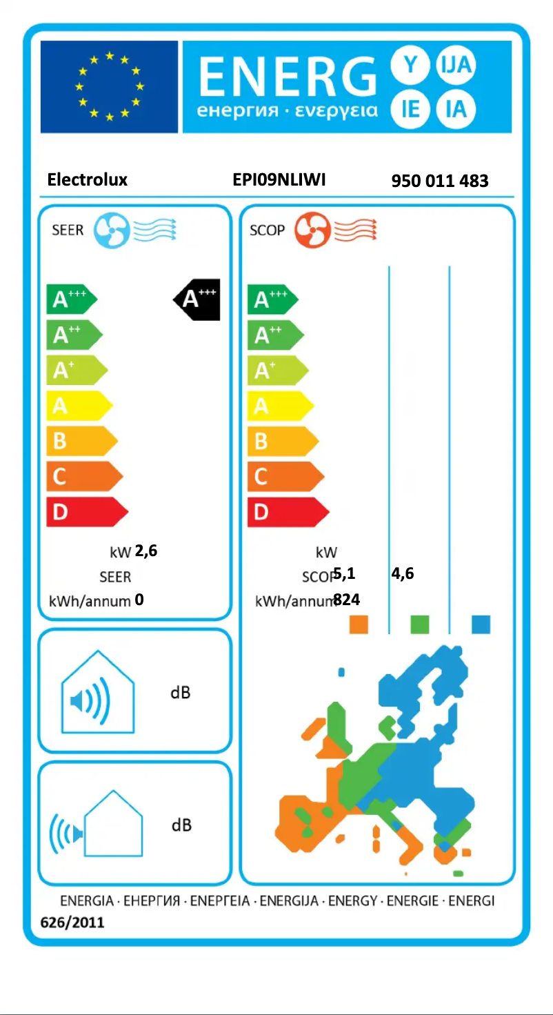 Page 1 de la notice Label énergétique Electrolux EPI09NLIWI
