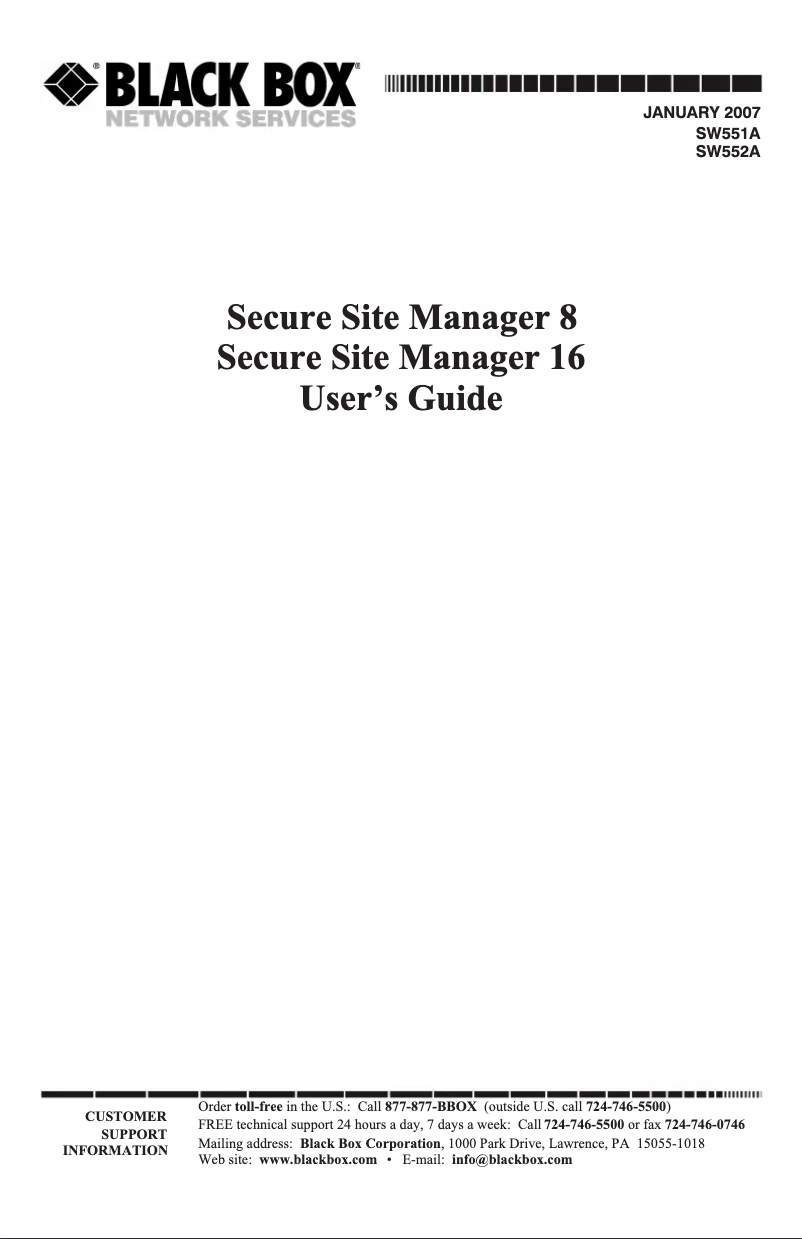 Page 1 de la notice Manuel utilisateur Black Box SW551A