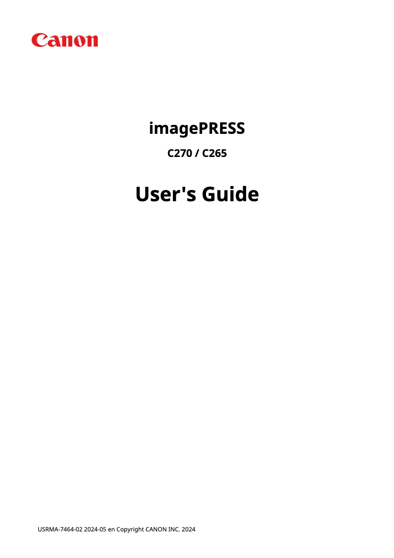 Page 1 de la notice Manuel utilisateur Canon imagePRESS C265