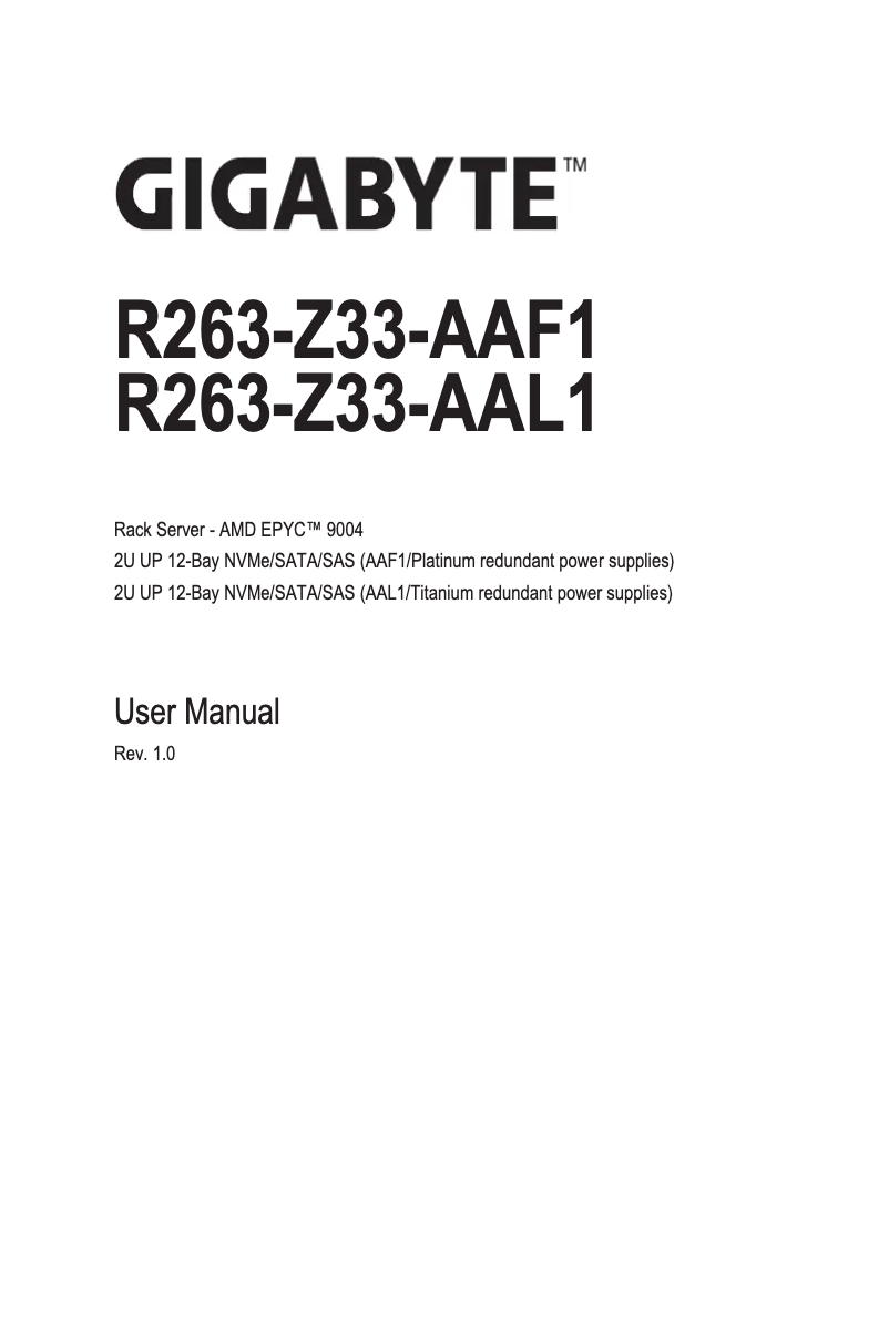 Page n°1 - Manuel utilisateur Gigabyte R263-Z33