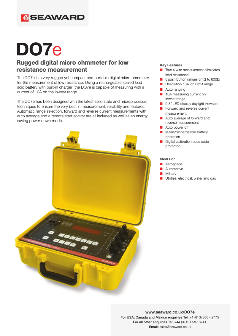 Page 1 de la notice Fiche technique Seaward DO7e
