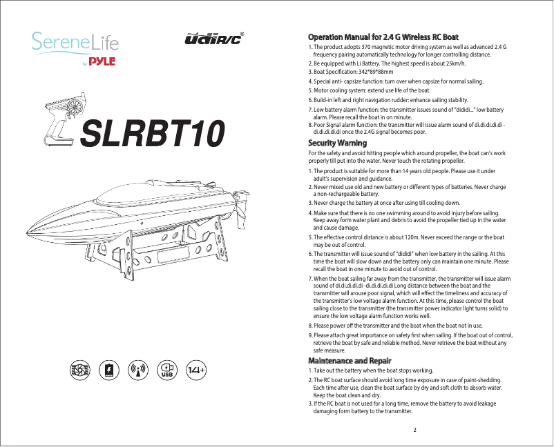 Page n°1 - Manuel utilisateur SereneLife SLRBT10