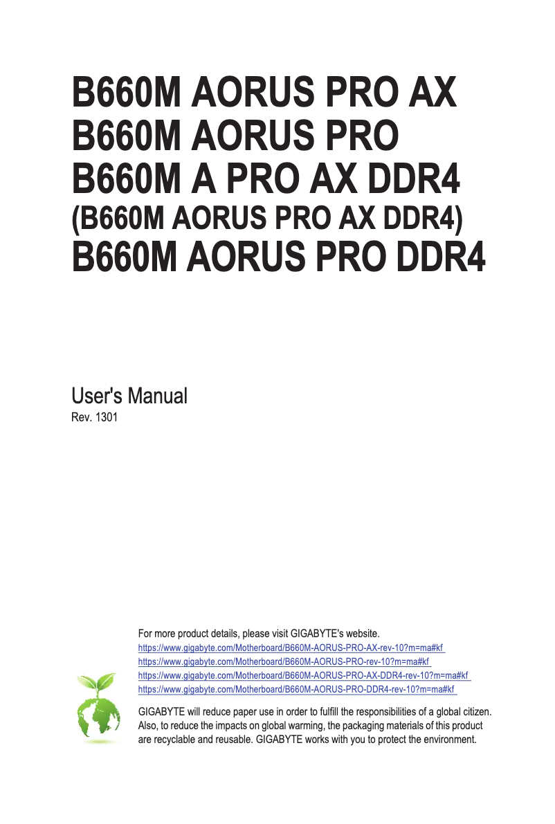 Page 1 de la notice Manuel utilisateur Gigabyte B660M Aorus Pro