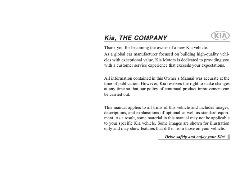 Page 1 de la notice Manuel utilisateur Kia Rio (2020)