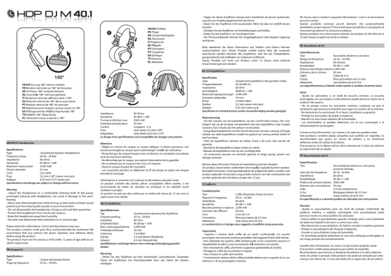 Page n°1 - Manuel utilisateur Hercules HDP DJ M 40.1