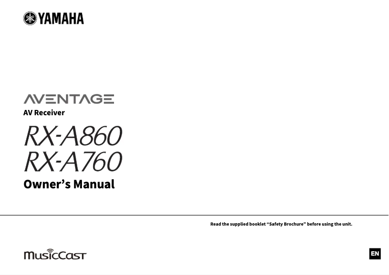 Page n°1 - Manuel utilisateur Yamaha Aventage RX-A860