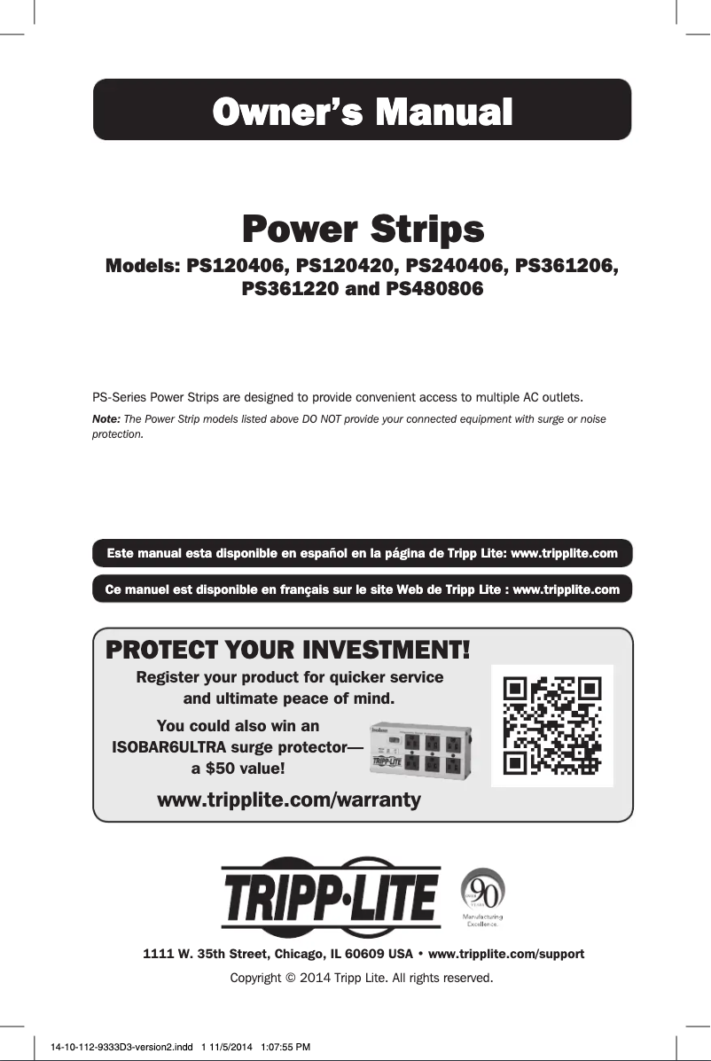 Page 1 de la notice Manuel utilisateur Tripp Lite PS480806