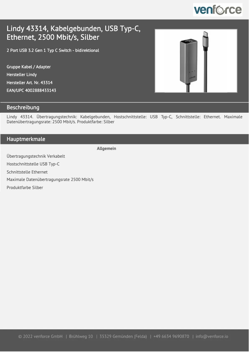 Page 1 de la notice Manuel utilisateur Lindy 43314