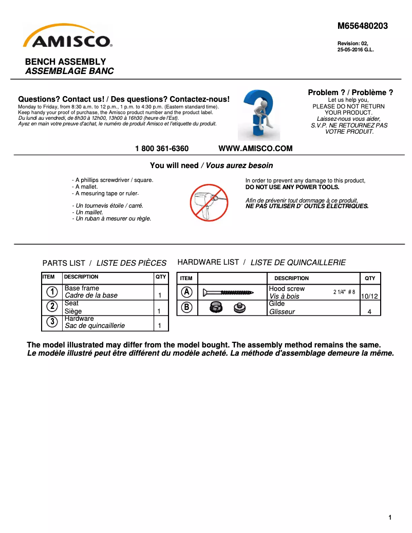 Page 1 de la notice Manuel utilisateur Amisco Dryden
