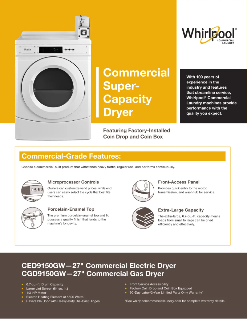 Página 1 del manual Ficha técnica Whirlpool CED9150GW