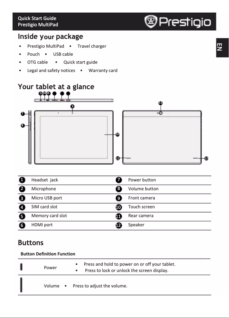 Página 1 del manual Manual de usuario Prestigio 4 Diamond 10.1