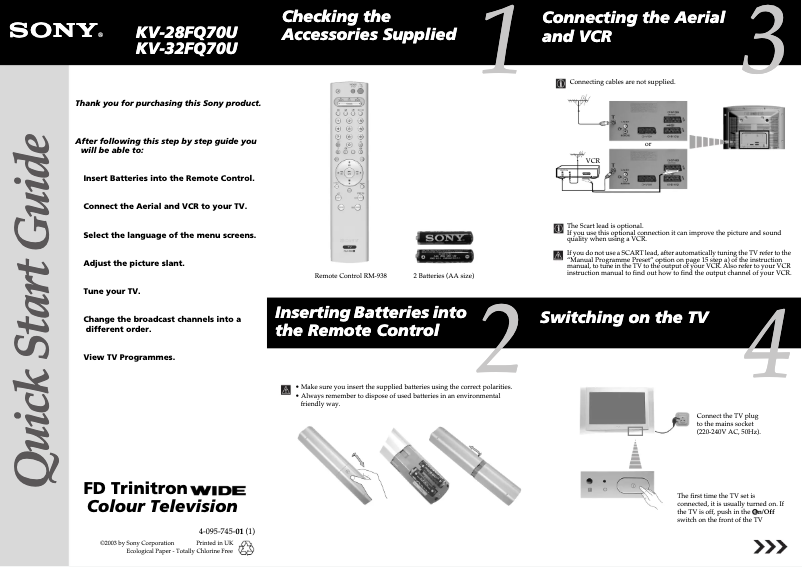 Page 1 de la notice Guide d'installation Sony KV-28FQ70U