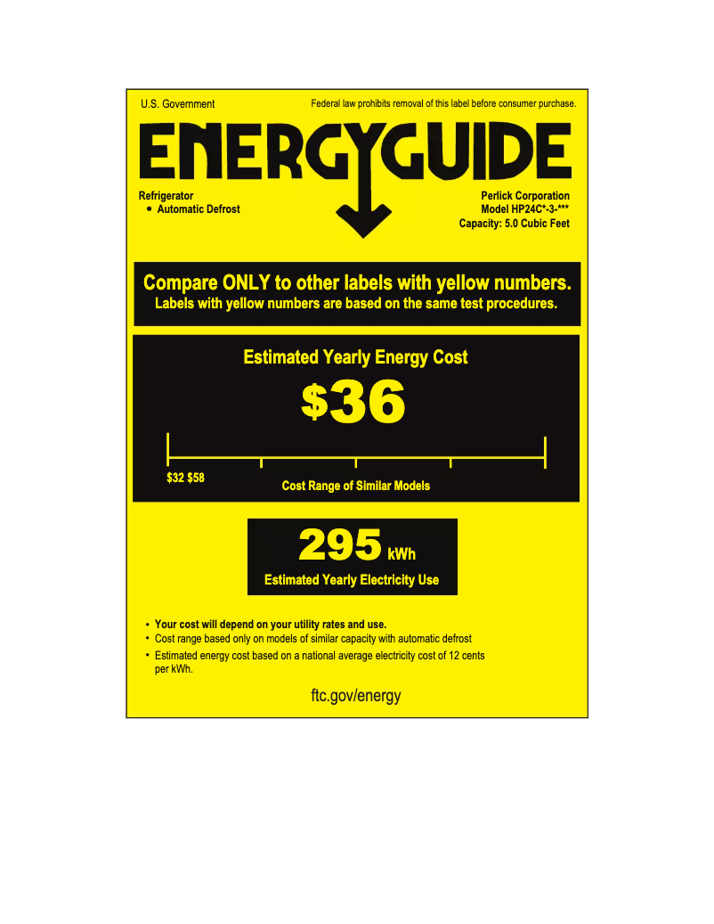 Página 1 del manual Etiqueta energética Perlick HP24CO-3-1R