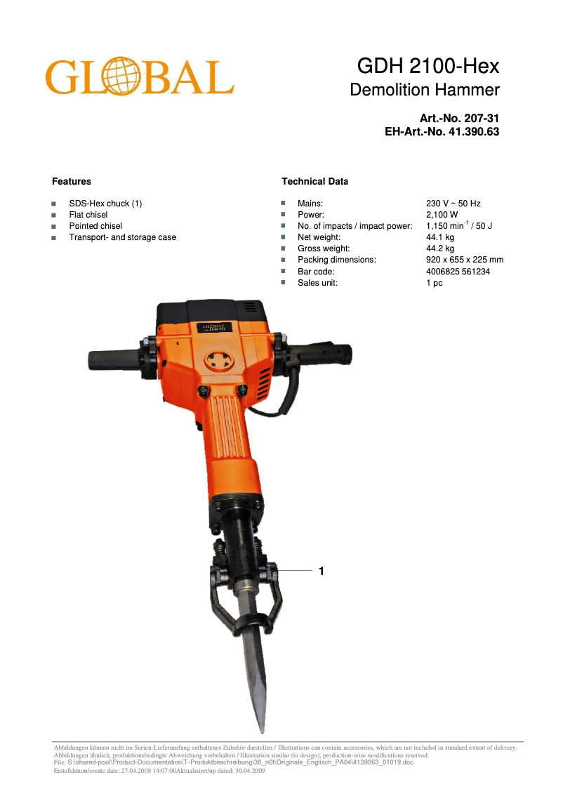 Page n°1 - Manuel utilisateur Global GDH 2100-Hex