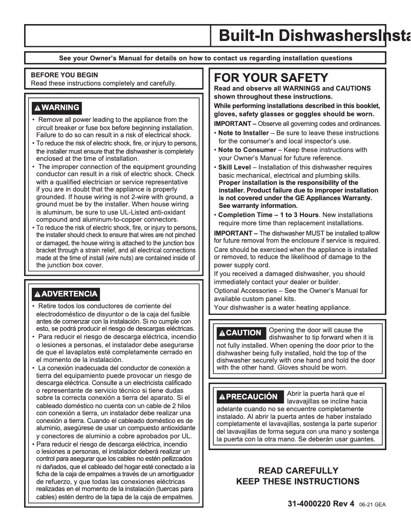 Page n°1 - Guide d'installation Hotpoint HDF330PGRBB