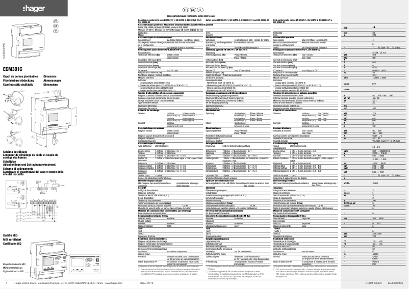 Page 1 de la notice Instructions / montage Hager ECM301C