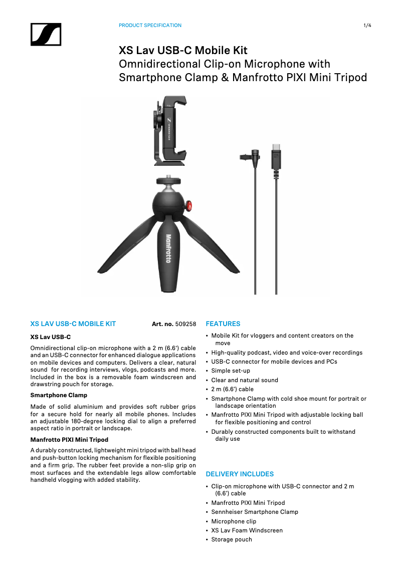 Page n°1 - Fiche technique Sennheiser XS Lav USB-C