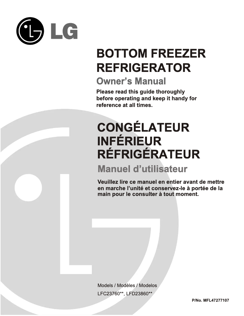 Page 1 de la notice Manuel utilisateur LG LFD23860ST