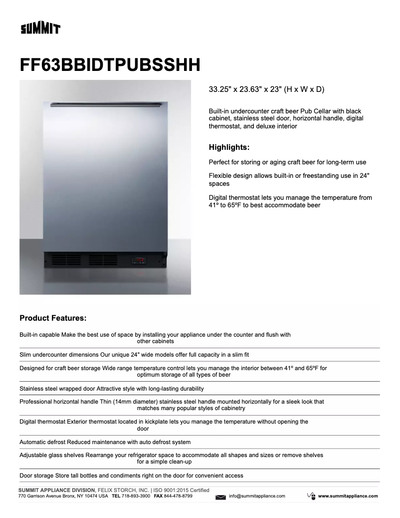 Page n°1 - Fiche technique Summit FF63BBIDTPUBSSHH