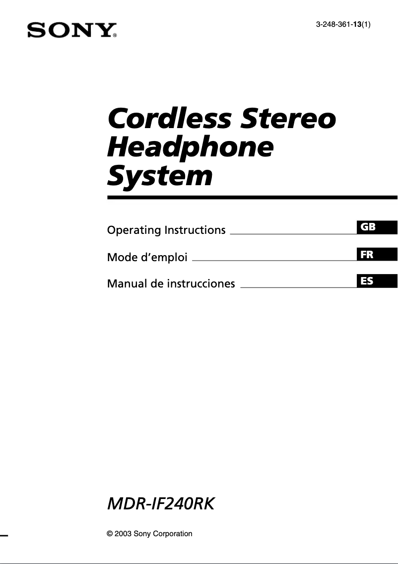 Page n°1 - Manuel utilisateur Sony MDR-IF240RK