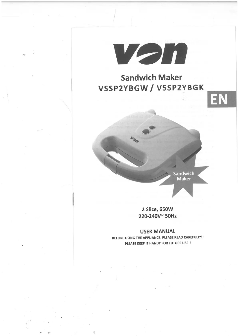 Image de la première page du manuel de l'appareil VSSP2YBGK