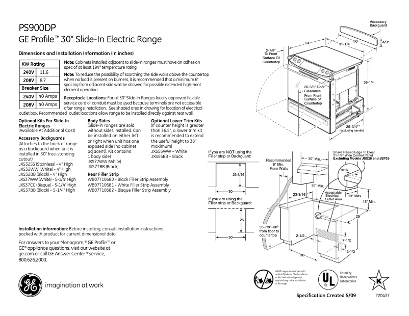 Page n°1 - Fiche technique GE Profile PS900DPCC