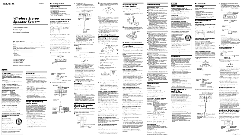Image de la première page du manuel de l'appareil SRS-RF90R