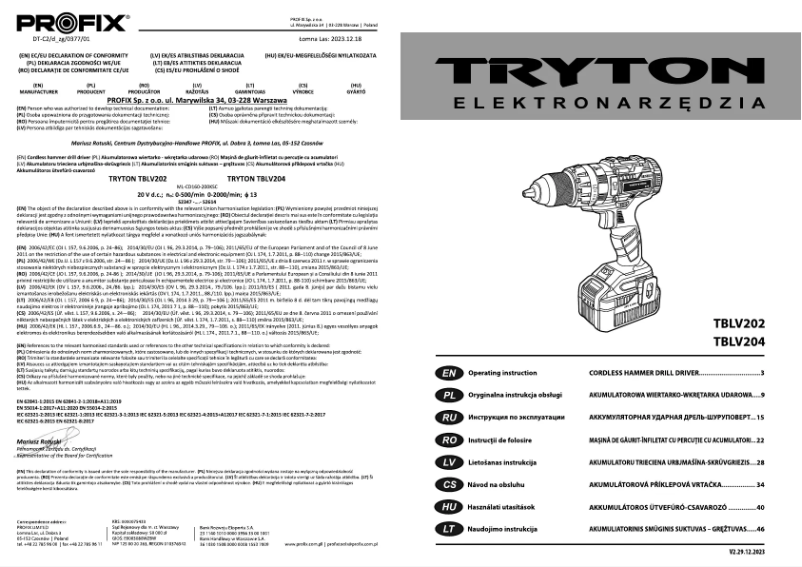 Page 1 of the manual User Manual Tryton TBLV204