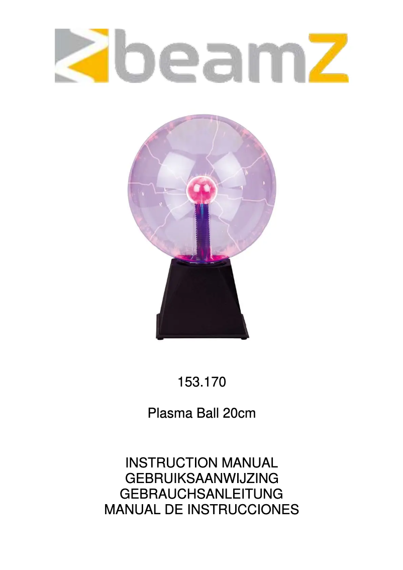 Page n°1 - Manuel utilisateur BeamZ Plasma Ball 153.170