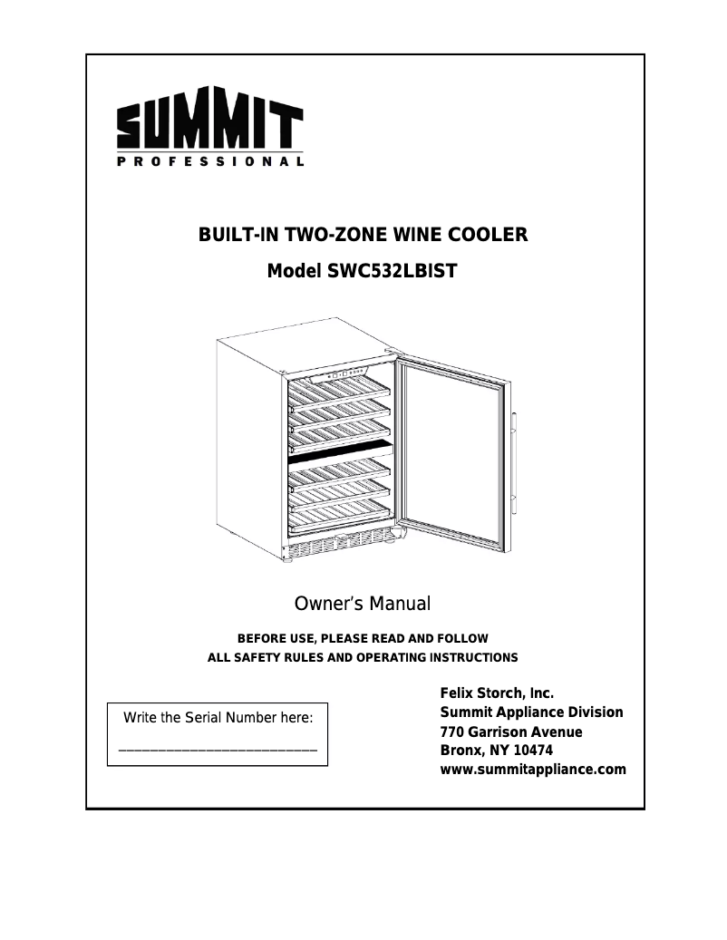 Page 1 de la notice Manuel utilisateur Summit SWC532LBIST