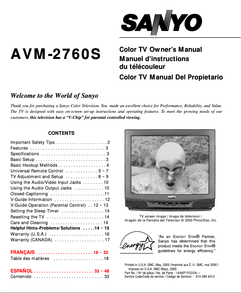 Page 1 de la notice Manuel utilisateur Sanyo AVM2760S